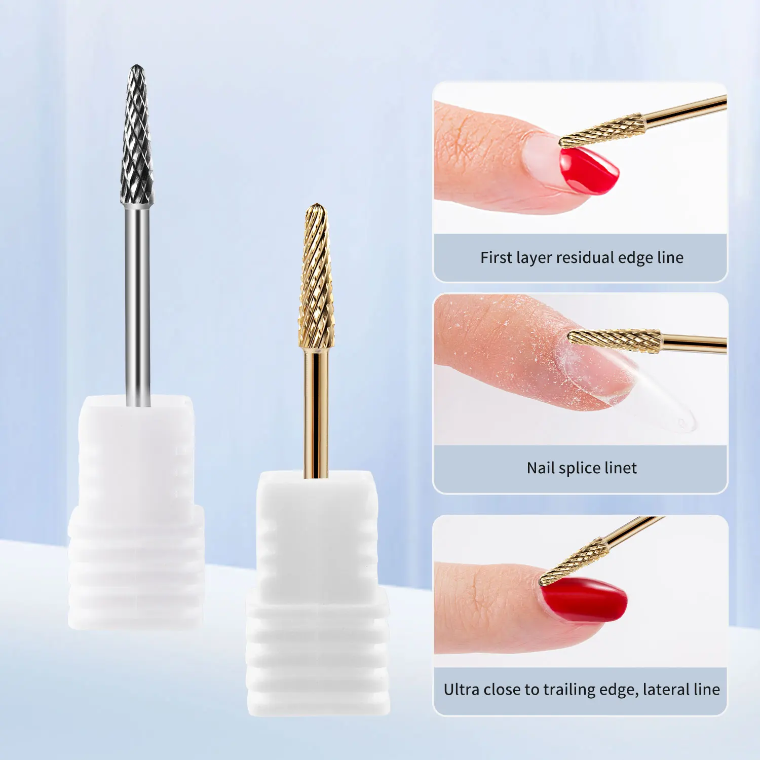 Brocas de carburo de tungsteno para uñas, para media punta de uñas, rebaba de uñas de tungsteno de alta precisión para manicura eléctrica, juego de 1/2 Uds. De grano F