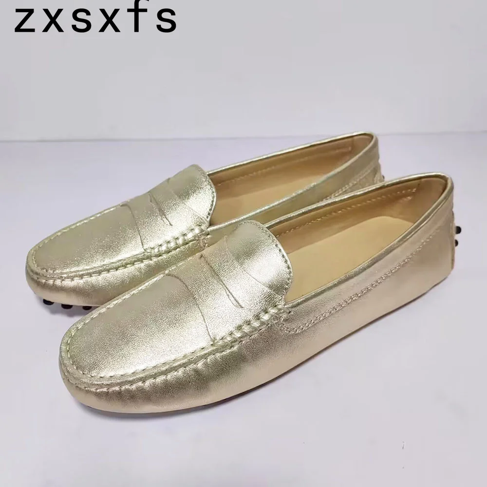 

Hot Sale Real Leather Loafers Women Round Toe Soft Lazy Flats Spring Formal Casual Shoes Party Simple Light Single Shoes Ladies