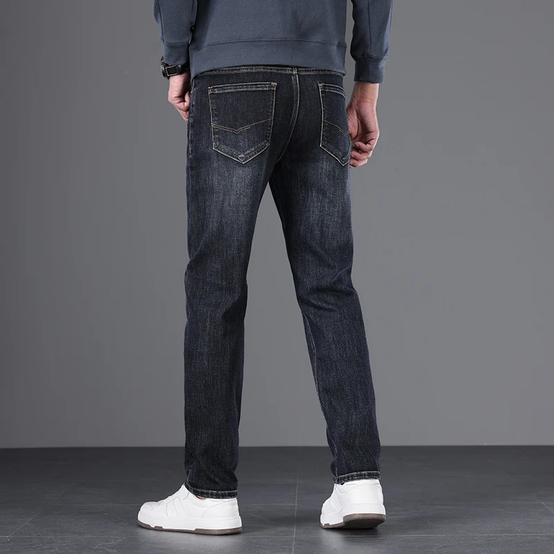 Jeans droits déFlextaille haute pour hommes, pantalons en denim, pantalons d'affaires réguliers, bleu, noir, décontracté, marque, automne, nouveau, 2024