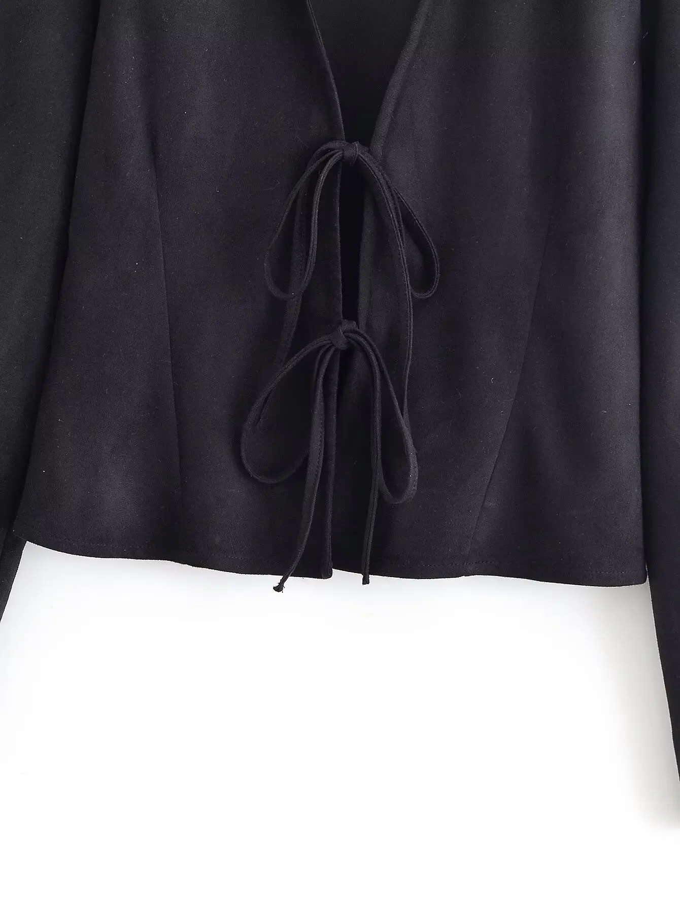 2025 nuovo stile invernale bella e bella camicia slim con scollo a V a maniche lunghe effetto scamosciato camicia con lacci per le donne