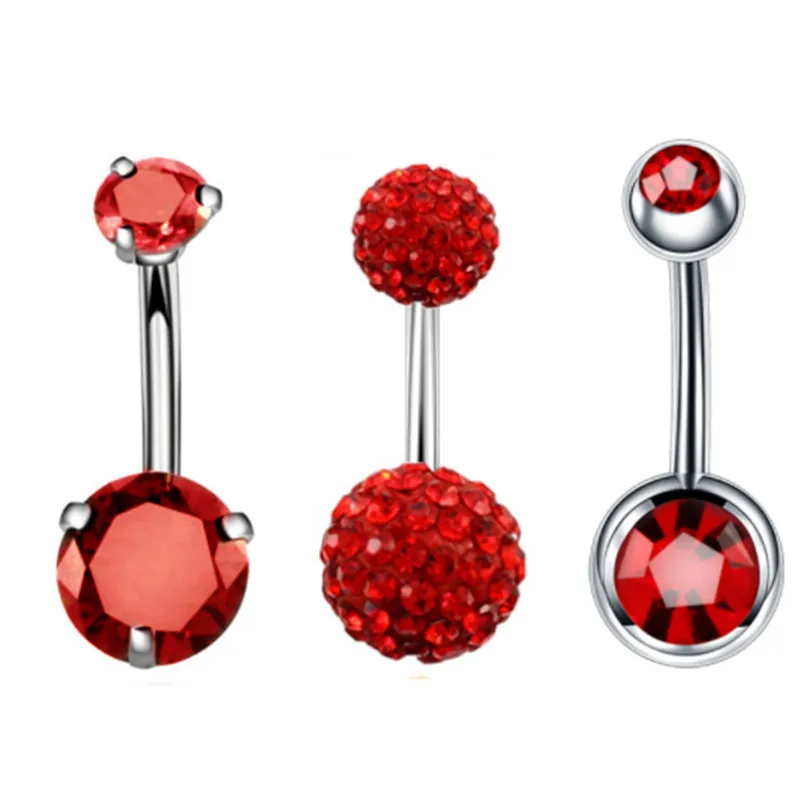 3PCS Pink Crystal Belly Button Rings Set