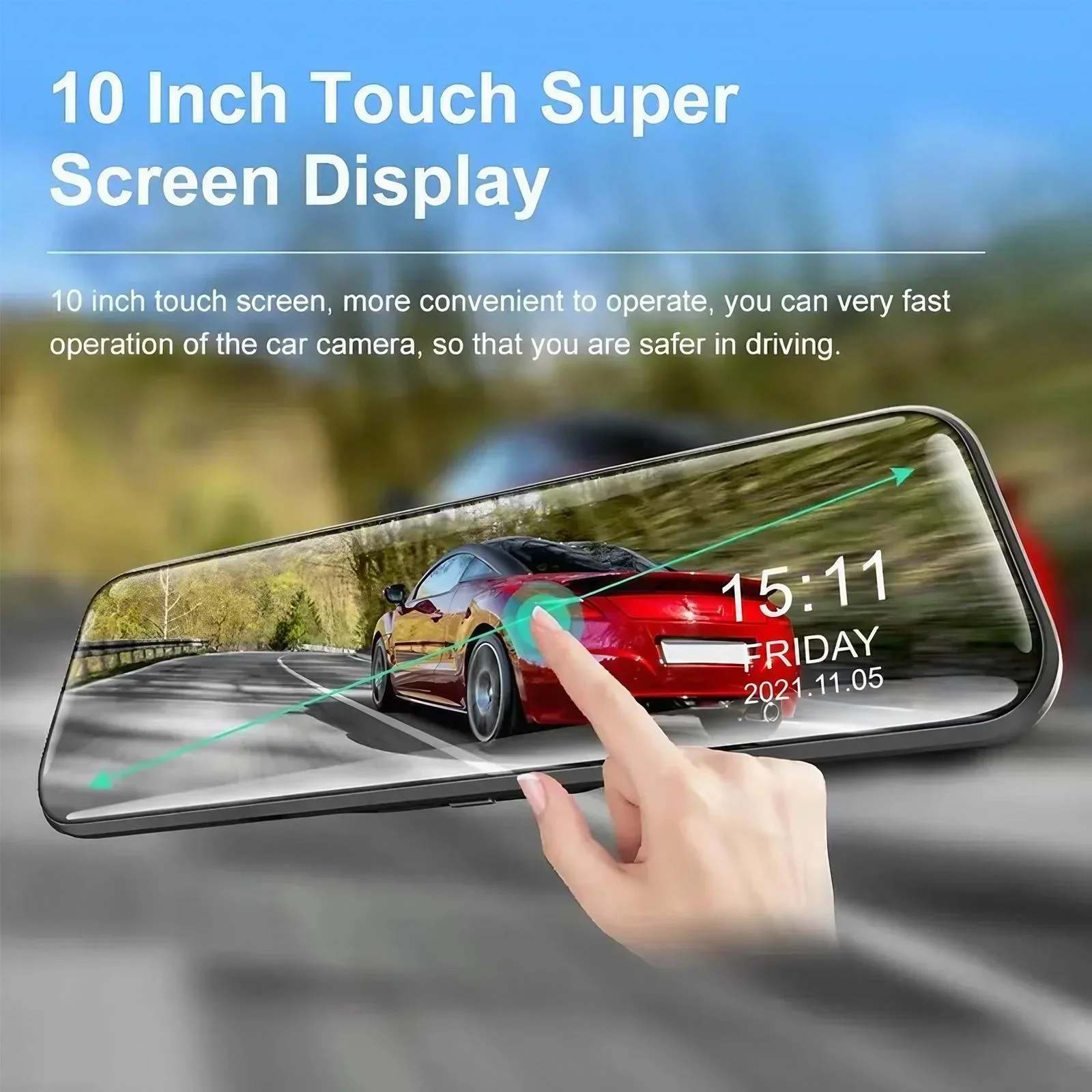 4K 10 WIFI Touch Screen Rear View Mirror Dash Cam Front and Rear Dual Cameras 24H Parking Monitor DVR Streaming Media