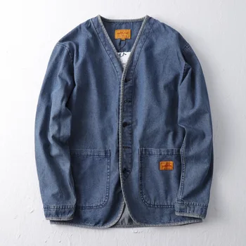 Amekaji Japan Retro Heavy Washing Workwear Clothes 100% Cotton Denim Jacket Men's Trendy Cardigan Top Taoist Robe Men's Jacket