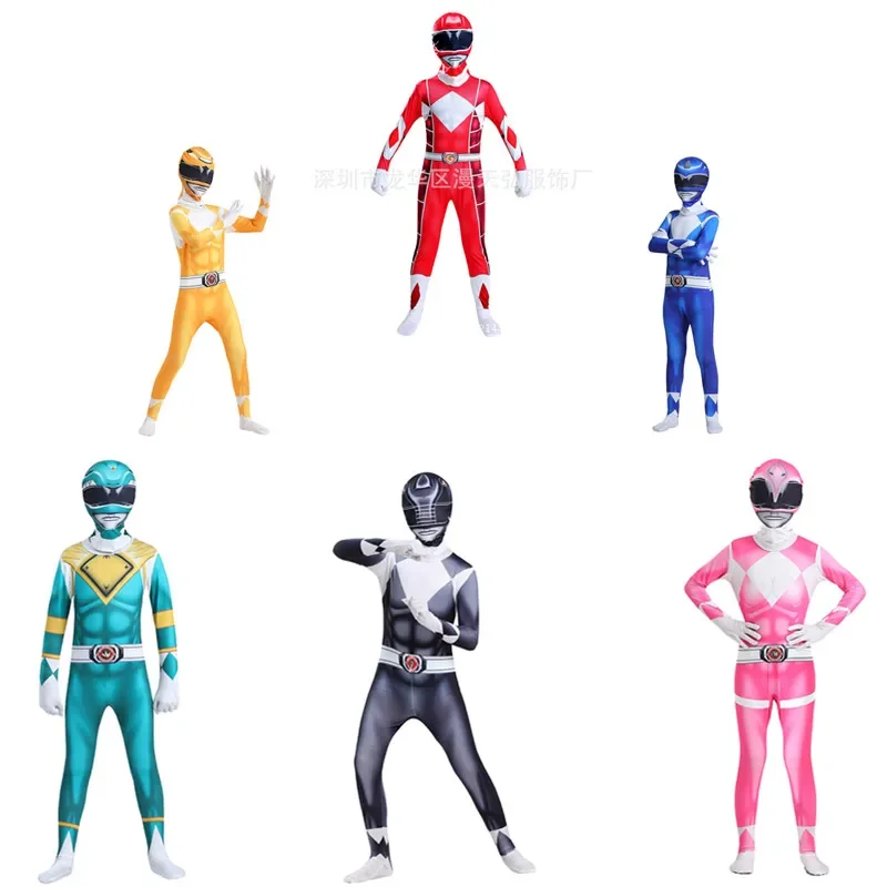 Kids Mighty Morphin Powerzentai Costume Boys Mystic Force multi color Rangers Party Samurai Cosplay Carnival Halloween Jumpsuit