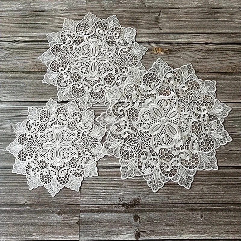 Vintage Milky White Water Soluble Embroidery Lace Placemat Coaster Vase Plate Pad Coffee Table Mat Christmas Wedding Decoration