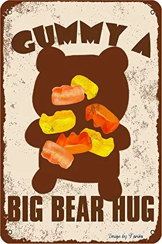 Cartel de hierro de caramelo de Gummy A Big Bear Hug, pintura de letrero de hojalata, decoración de pared Vintage para cafetería, Bar, Pub, decoración de cerveza para el hogar, artesanías