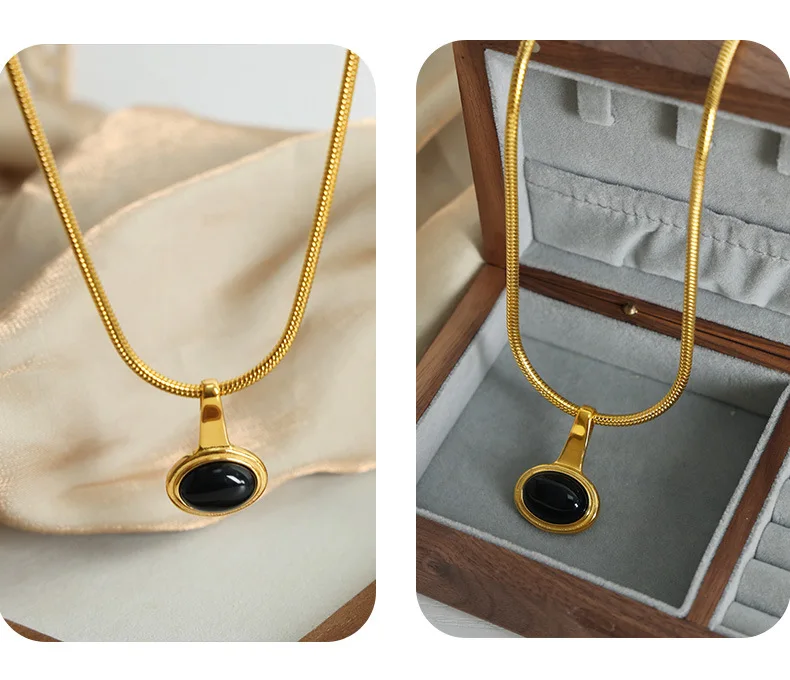 Edelstahl Schlange Knochen Kette Halskette Frauen Schwarz Glas Perle Anhänger Mädchen Ästhetische Halskette Neogothic Schmuck Zubehör – Detail 6