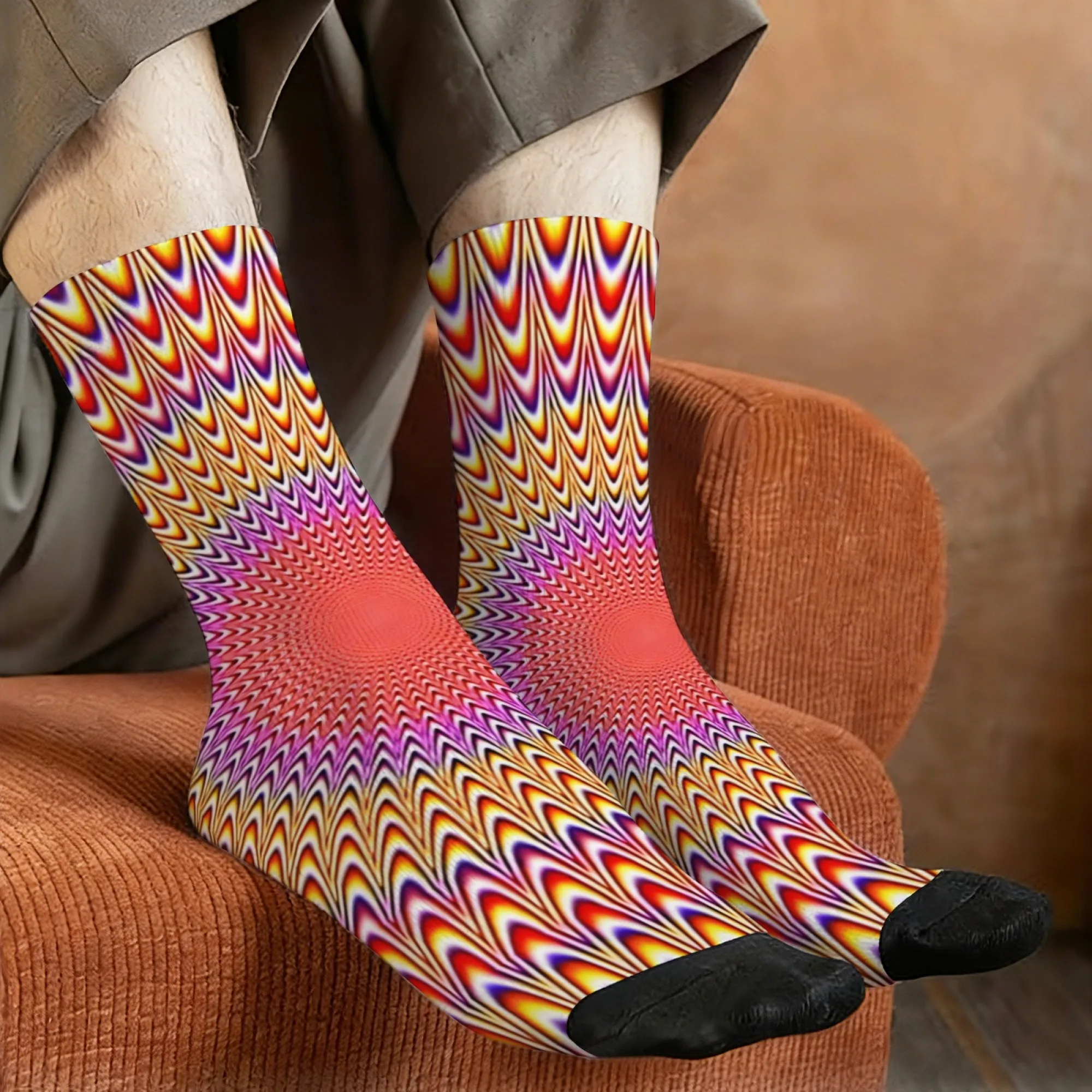 Radial Vortex Socks Non-slip Elastic Breathable Men's Socks Travel Leisure Hiking Fun Parties Trendy Rock Fashion Graphic Socks