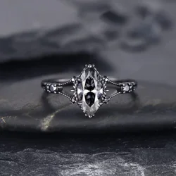 New Luxury Retro Gun Plated Black Ring Micro Set Zircon Ring Irregular Women's Banquet Jewelry