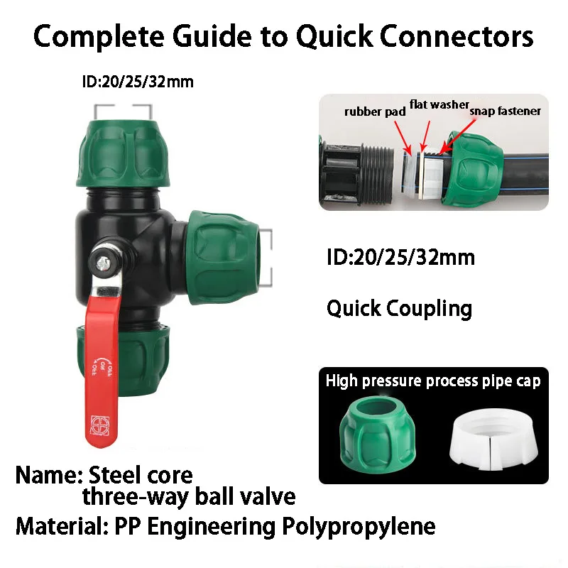

Agricultural Irrigation System Household Garden Water Pipe Quick Connector Elbow Three-way Valve For PVC PE Tube 20mm 25mm 32mm