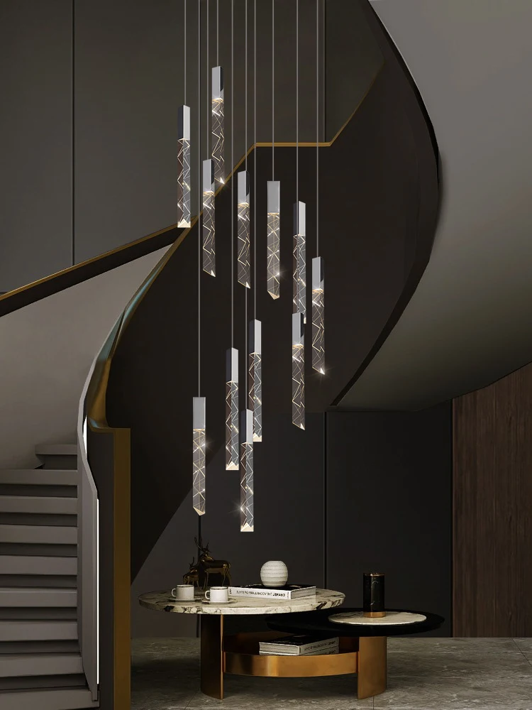 K9 Crystal Chandelier Villa Luxury Crystal Chandelier Double Staircase Lamp Living Room Lights Modern Home Indoor LED Chandelier