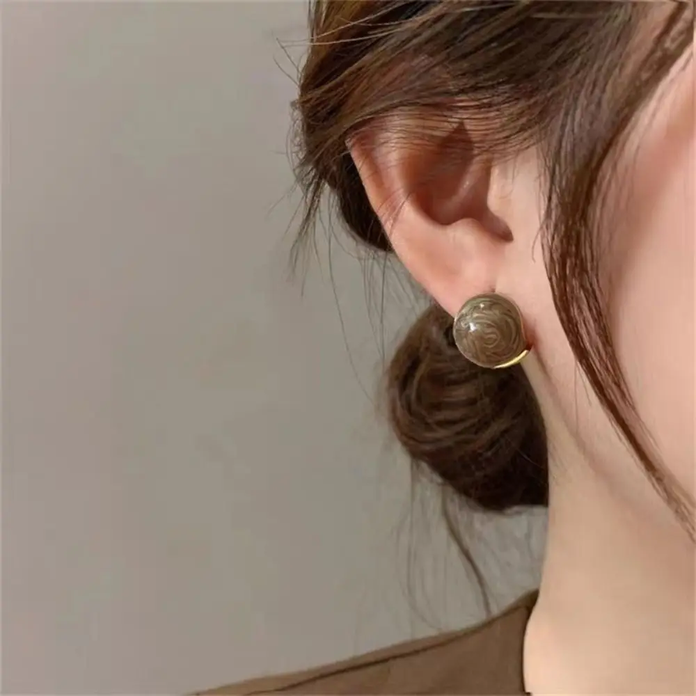 Sweet Minority Round Bead Copper Party Temperament Stud Earrings Enamel Ear Buckle Korean Style Earrings Women Earrings