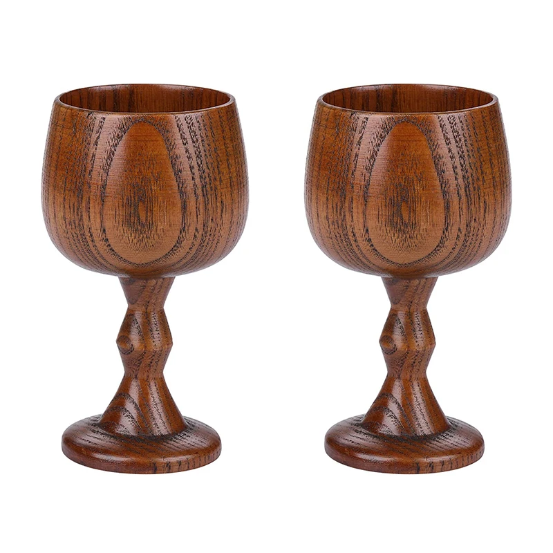 2Pcs Wooden Wine Cups Jujube Wood Goblet Red Wine Cup Home Bar Party Drinking Cups Vintage Chalice Wine Glasses Drinkware Gift