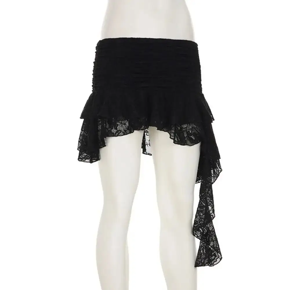 

Fluffy Lace Irregular Puffy Cake Skirt Women Ribbon Textured Lace Velvet Short Skirt Multi-layer Ruffle a-Line Short Skirt Daily