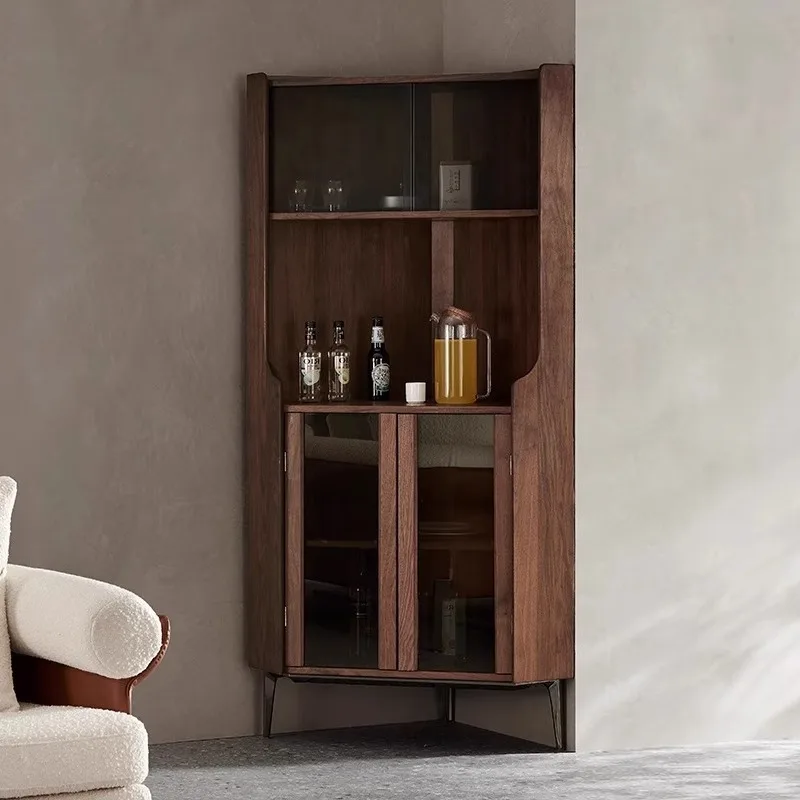 

Italian style minimalist North American black walnut large apartment restaurant corner rack wine cabinet storage