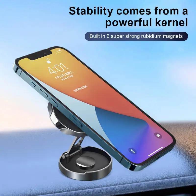 Car Mobile Phone Stand Strong Magnetic Car Holder 720° Foldable Round Bracket Support For Universal Phones Mount Holders In Car