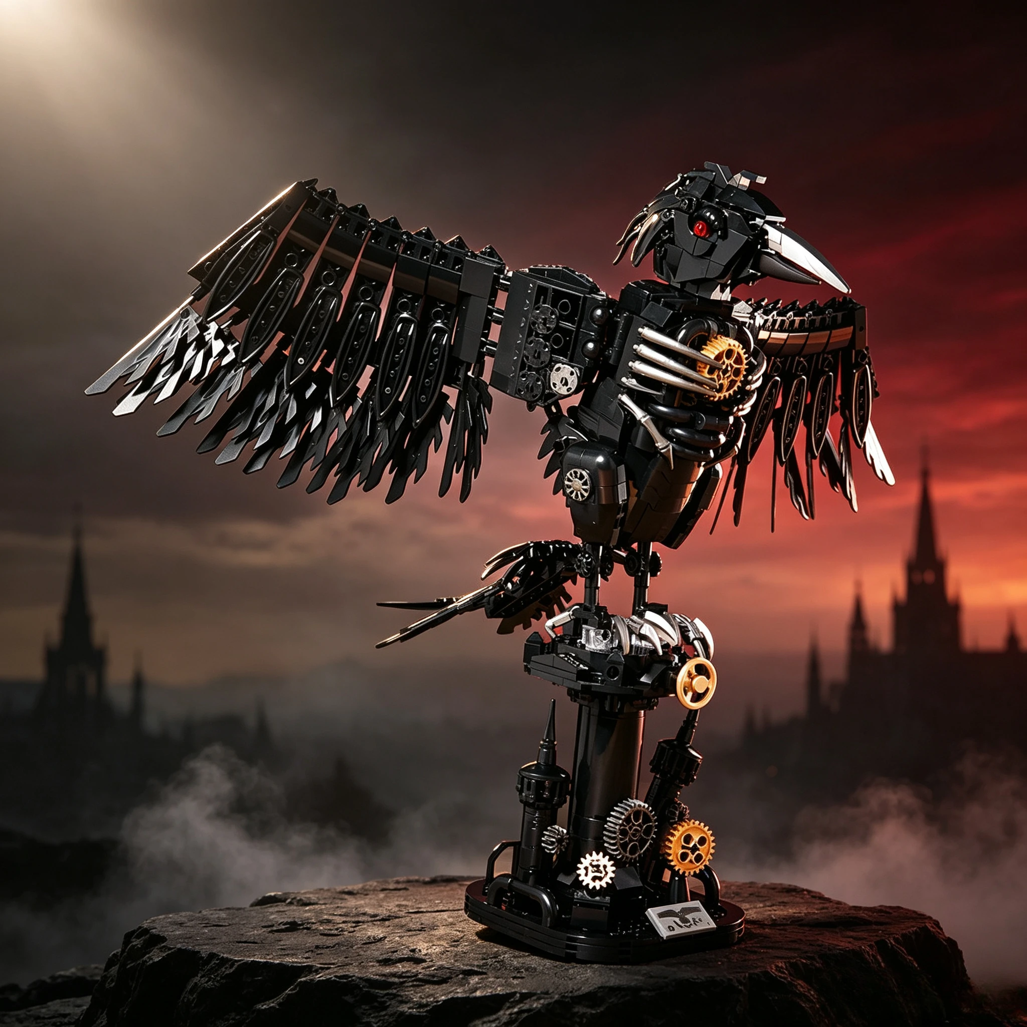1018cs Gothic Mechanical Crow Building Block Halloween Gift Horror Atmosphere Decor Desktop Display Steampunk Raven Assembly Toy