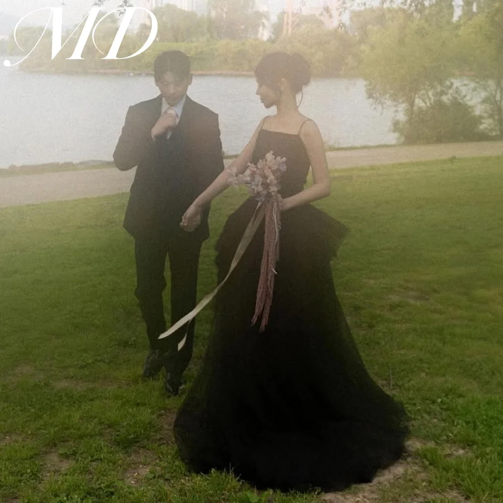 MD Elegant New Spaghetti Strap Wedding Party Dress Tulle Tiered Korea Photoshoot Floor Length Evening Gown Customised 웨딩드레스