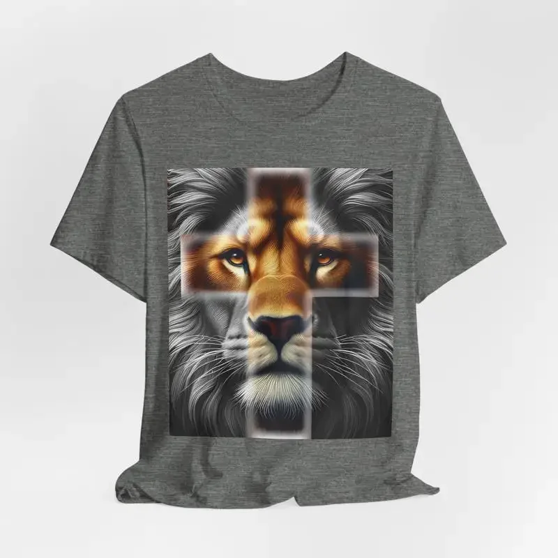 Lion of Judah Cross T Shirt Faith Over Fear Resilience Christian Apparel