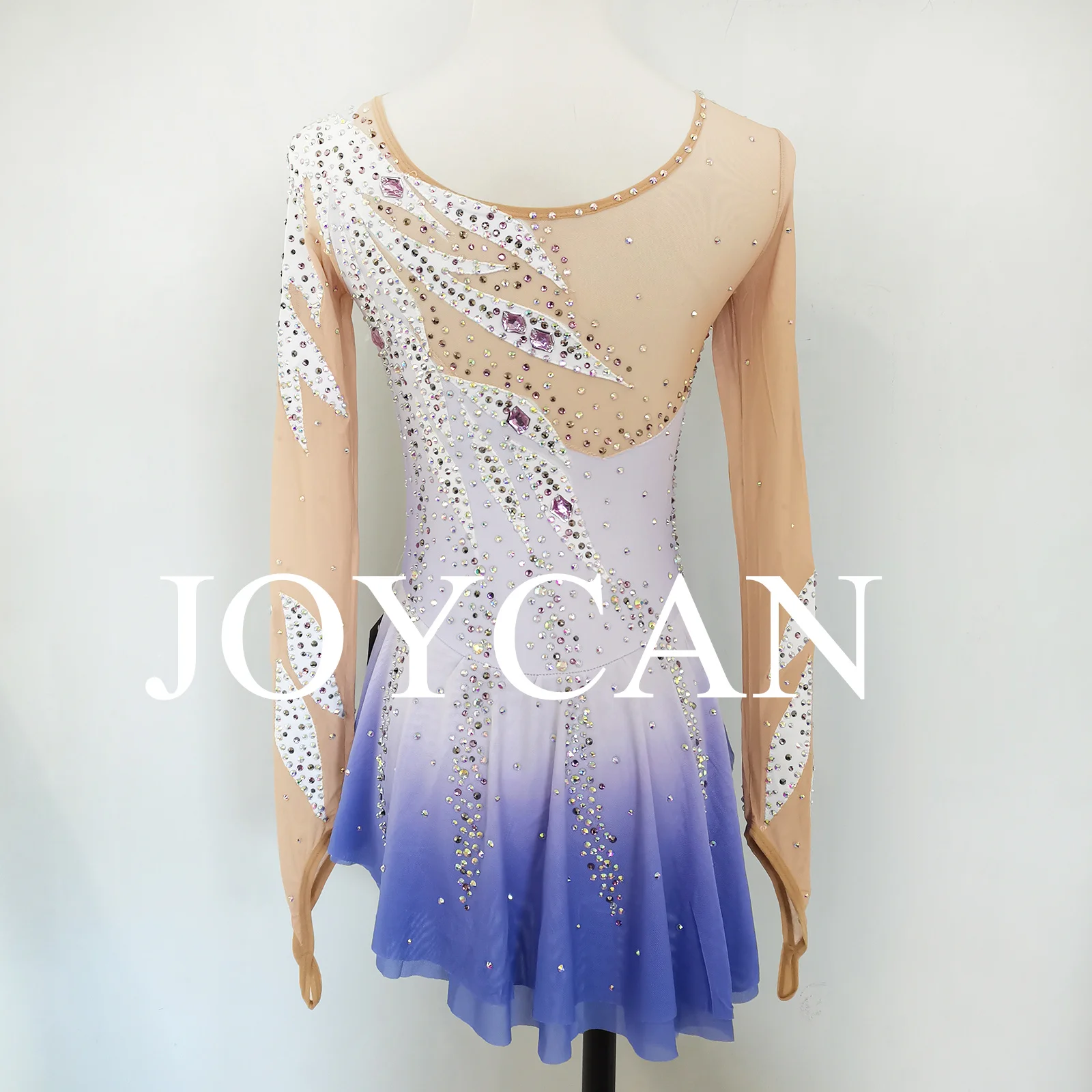 JoyCan платье для фигурного катания на льду для девочек, синяя эластичная одежда из спандекса для соревнований, танцевальная одежда по индивидуальному заказу
