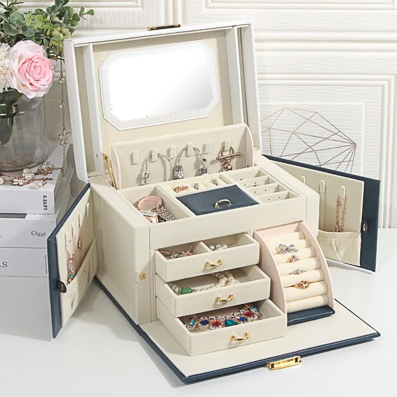 Jewelry box European high-end luxury with lock large capacity Korean princess multi-layer jewelry stud earrings storage box port