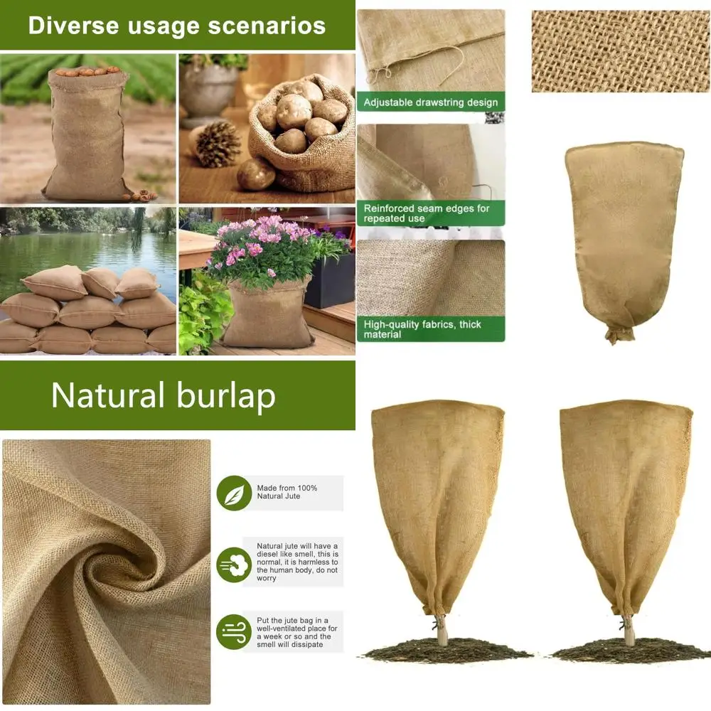 

63 x 48 Reusable Burlap Plant Covers with Drawstring for Frost Protection, 2-Pack