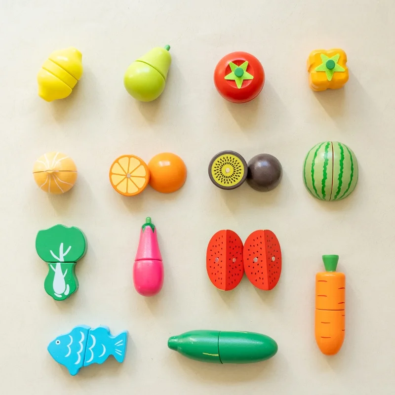 مجموعة ألعاب خشبية ممتعة لقطع الفواكه والخضروات تتضمن فواكه وخضروات متنوعة مع أدوات تقطيع للأطفال سيكون لها انفجارًا