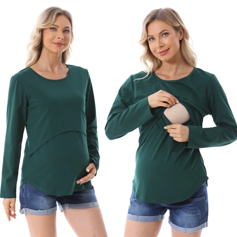 

Cotton Maternity Breastfeeding Tops Blouse Nursing Shirts Loose Casual Pregnant Women Solid Long Sleeve Lactation T-Shirt Blouse