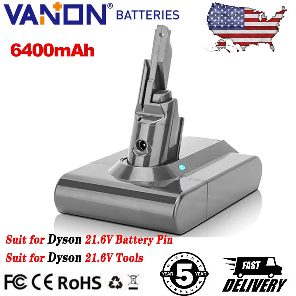 

VANON 6.4Ah Li-ion Replace for V7 Dyson Battery Pin 21.6V for SV11 Animal Motorhead Pro Mattress Absolute Dyson Cordless Vacuum