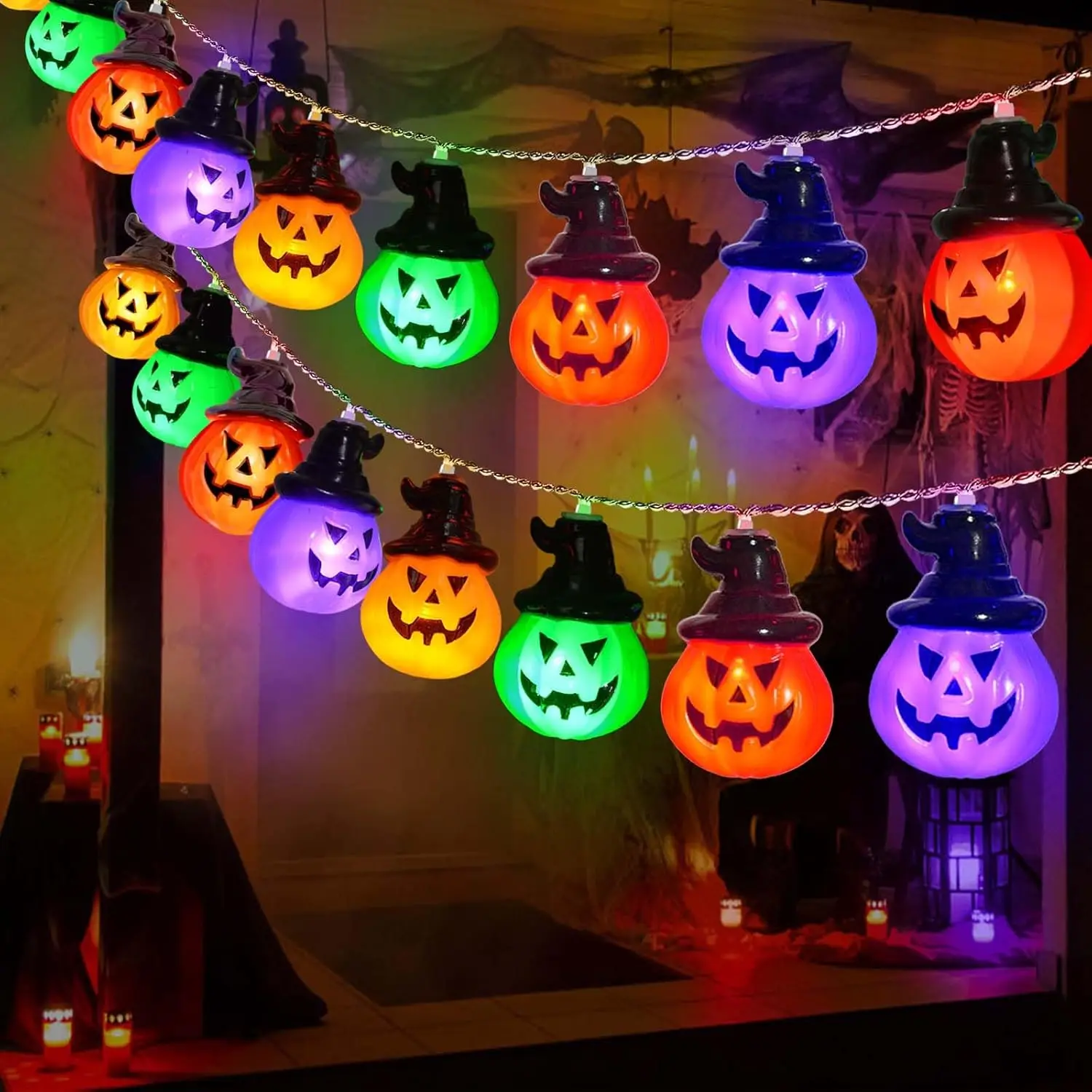 Jack O Lantern Halloween Decoration Pumpkin Led String Lights Indoor Wall Ornaments Lights Battery USB Powered Room Lamps 1013