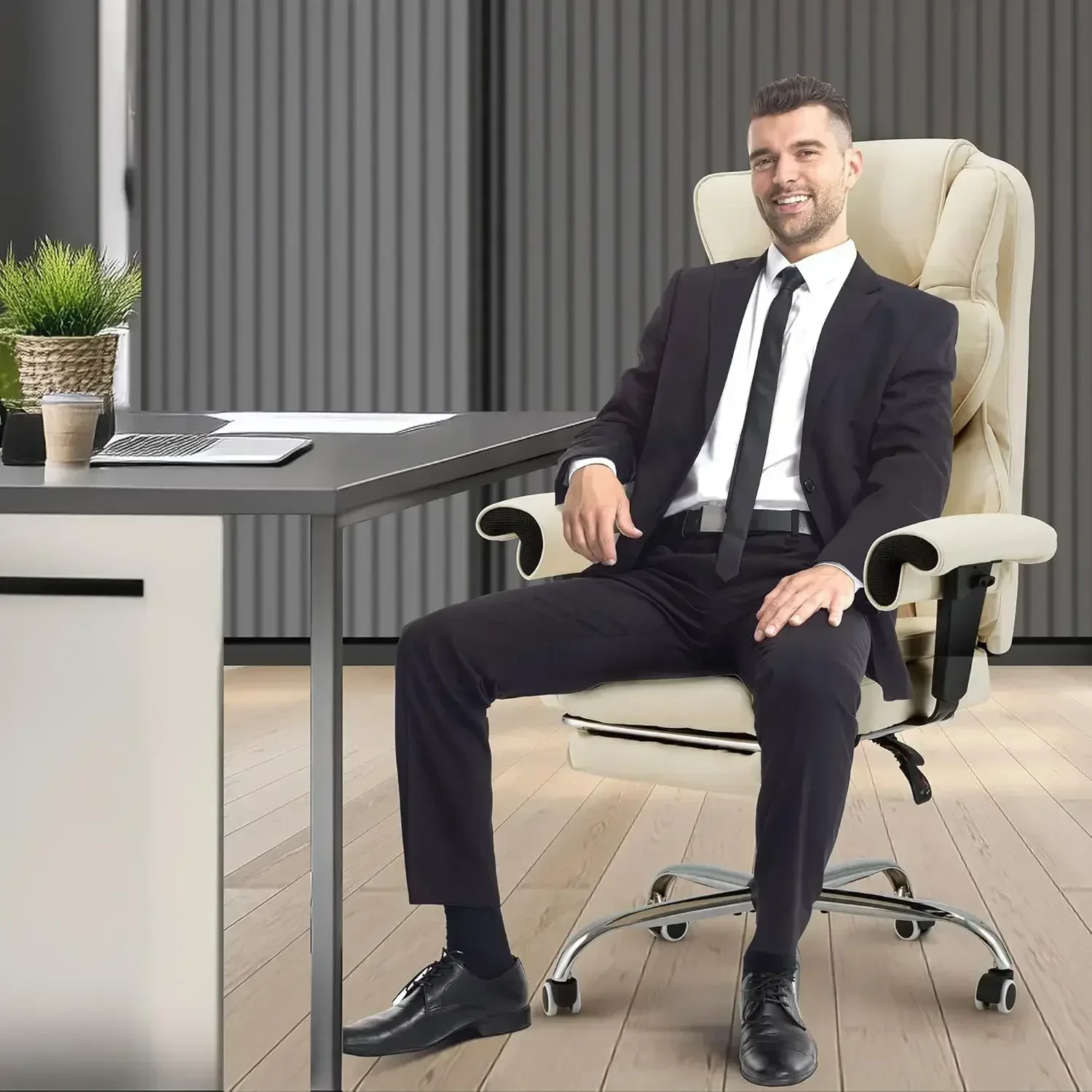 [High-Quality, Hot Deal!]6-Point Massage Executive Chair,Heat Office Chair,Ergonomic Home Office Desk Chairs with Retractable Fo