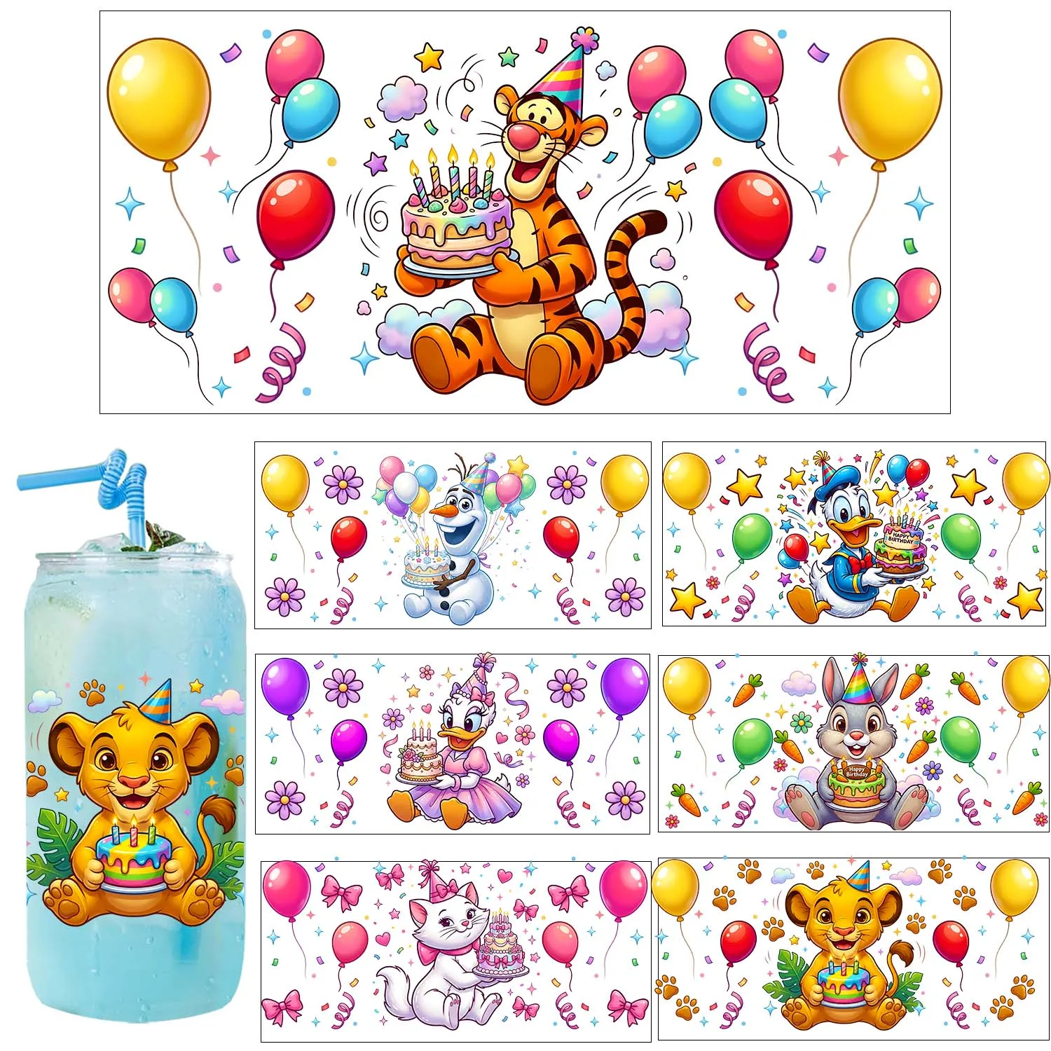 

5PCS Bundle Cute Cartoon character UV DTF Transfer Sticker DIY Decals 3D transfers uvdtf stickers 16oz uv dtf cup wraps
