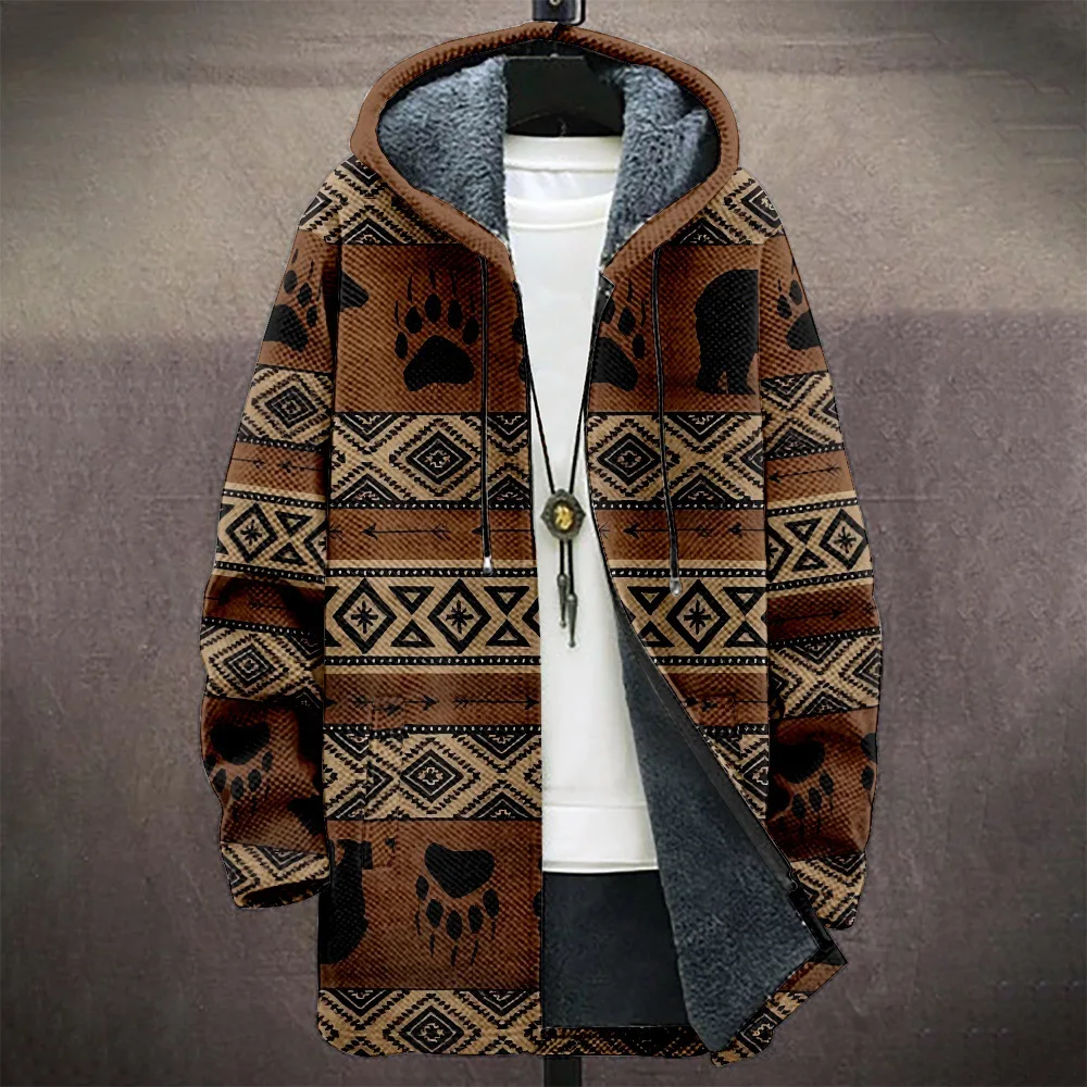 Creative New Retro tribal elements 3D Print Winter Long Sleeve Hoodies Zipper Jacket Men Fleece Outerwear Warm Long style Coats