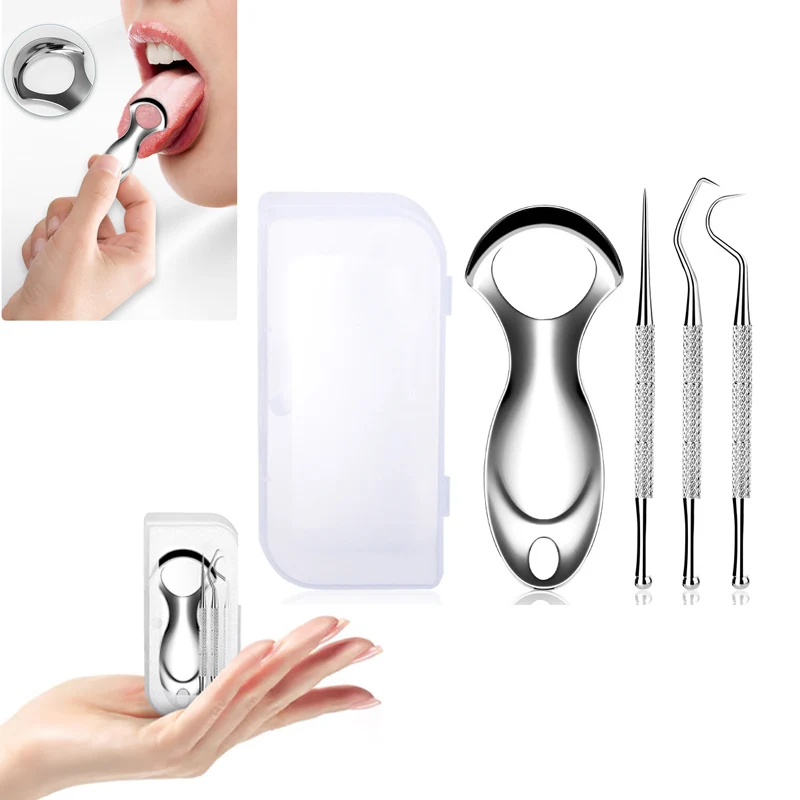 Mini Stainless Steel Tongue Scraper Set Reusable PortableTeeth Cleaner Oral Cleaning Tongue Cleaning Improves Oral Hygiene