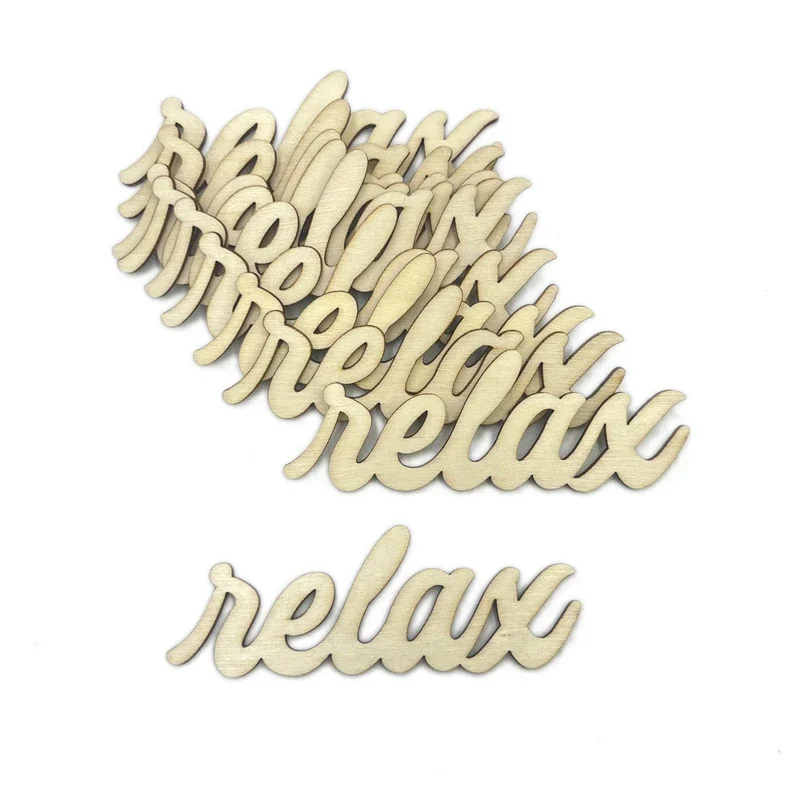 10pcs 10cm Relax Script Word Wood Sign- Wooden Letter Words- Laser Cut Unfinished Wood