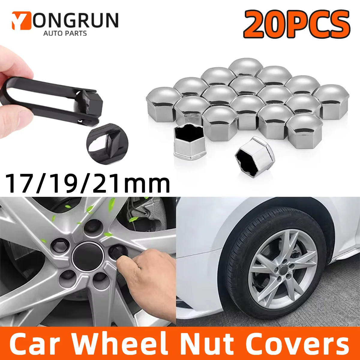 YONGRUN 20PCS Automotive Wheel Hub Screw Cover 17mm/19mm/21mm Black Plastic Dustproof And Rust Proof Nut Protective Cover