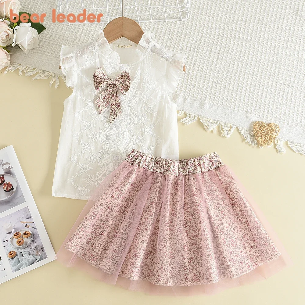 Bear Leader New Summer Casual Children Sets Chiffon Flowers Blue T-shirt Pants Girls Clothing Sets Kids Summer Set for 3-7 Years