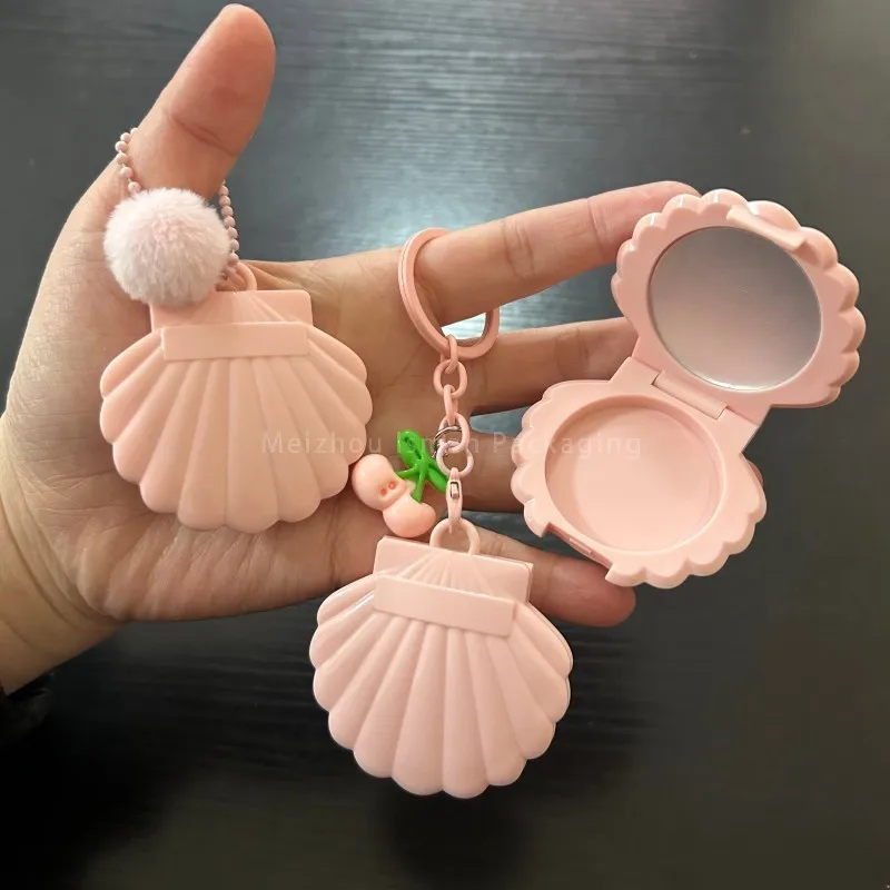 50Pcs Empty 2g Pink Cosmetic Compact Powder Blusher Case With Mirror Makeup Shell Shape Powder Box for Blush Powder Packaging