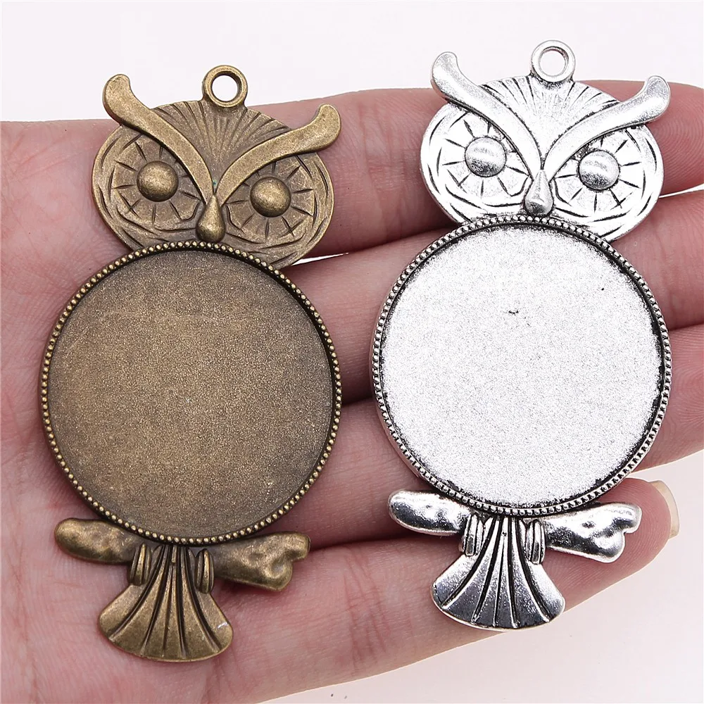 2pcs 35mm Inner Size Antique Bronze Antique Silver Plated Owl Cameo Cabochon Base Setting Charms Pendant