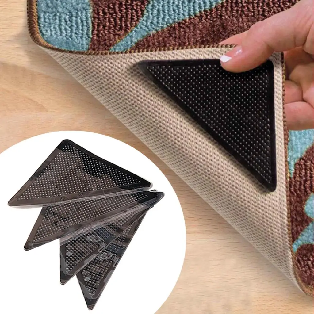 4Pcs Reusable Rug Carpet Mat ing Grippers Anti Slip Grip Skid Tape
