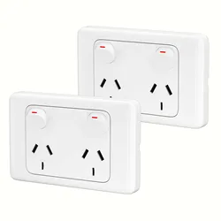 2PCS AU Wall Socket Electrical Outlet 250V Double Power Point GPO Outlet Type-I Single Control Single Switch Australian Standard