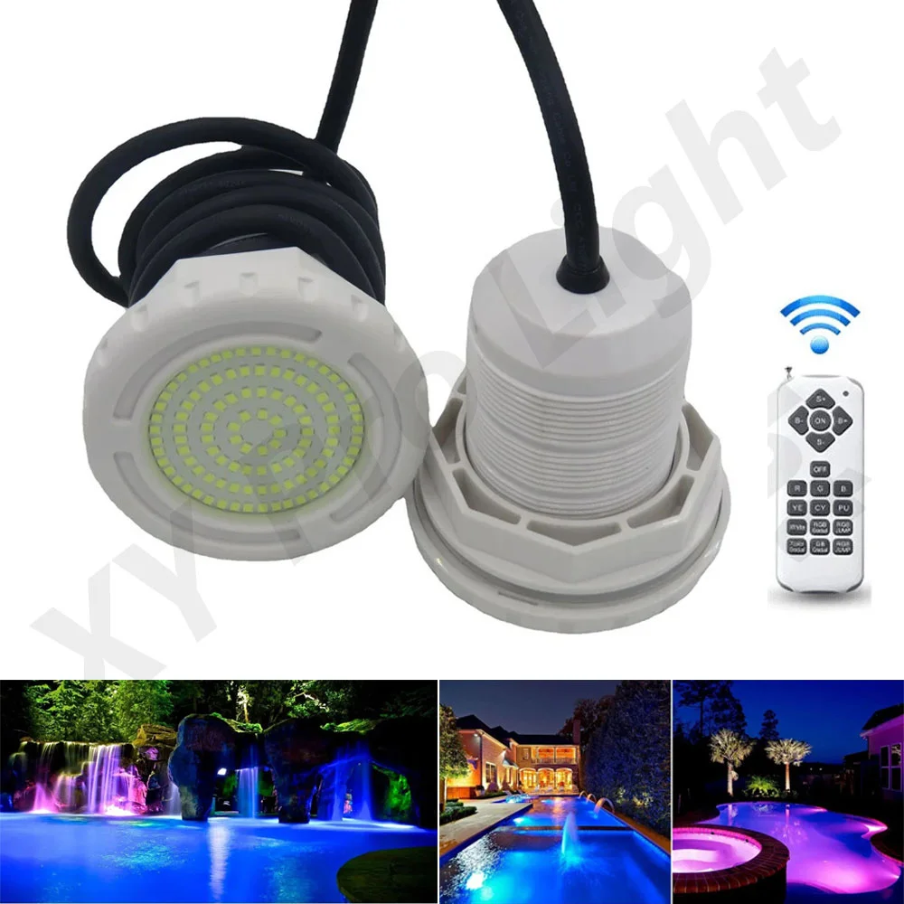 LED Underwater Swimming Pool Light RGB Color Changing AC/DC12V 15W IP68 Waterproof Lamp With Remote Controller For Wedding Party