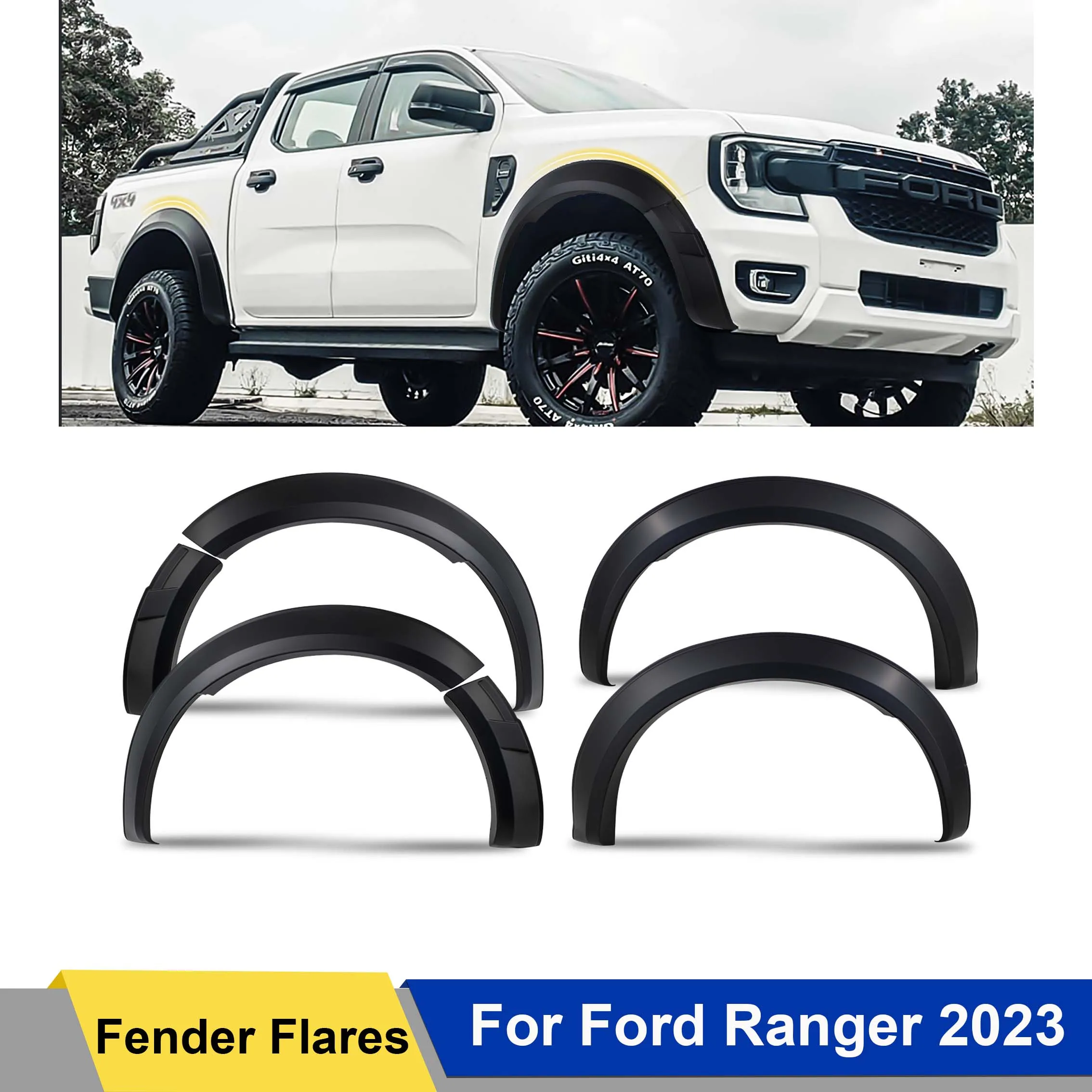 Matte Black Fender Flares Wheel Arch Protector For Ford Ranger Next Gen T9 2022 2023 Wildtrak Double Cabin Auto Part Accessories