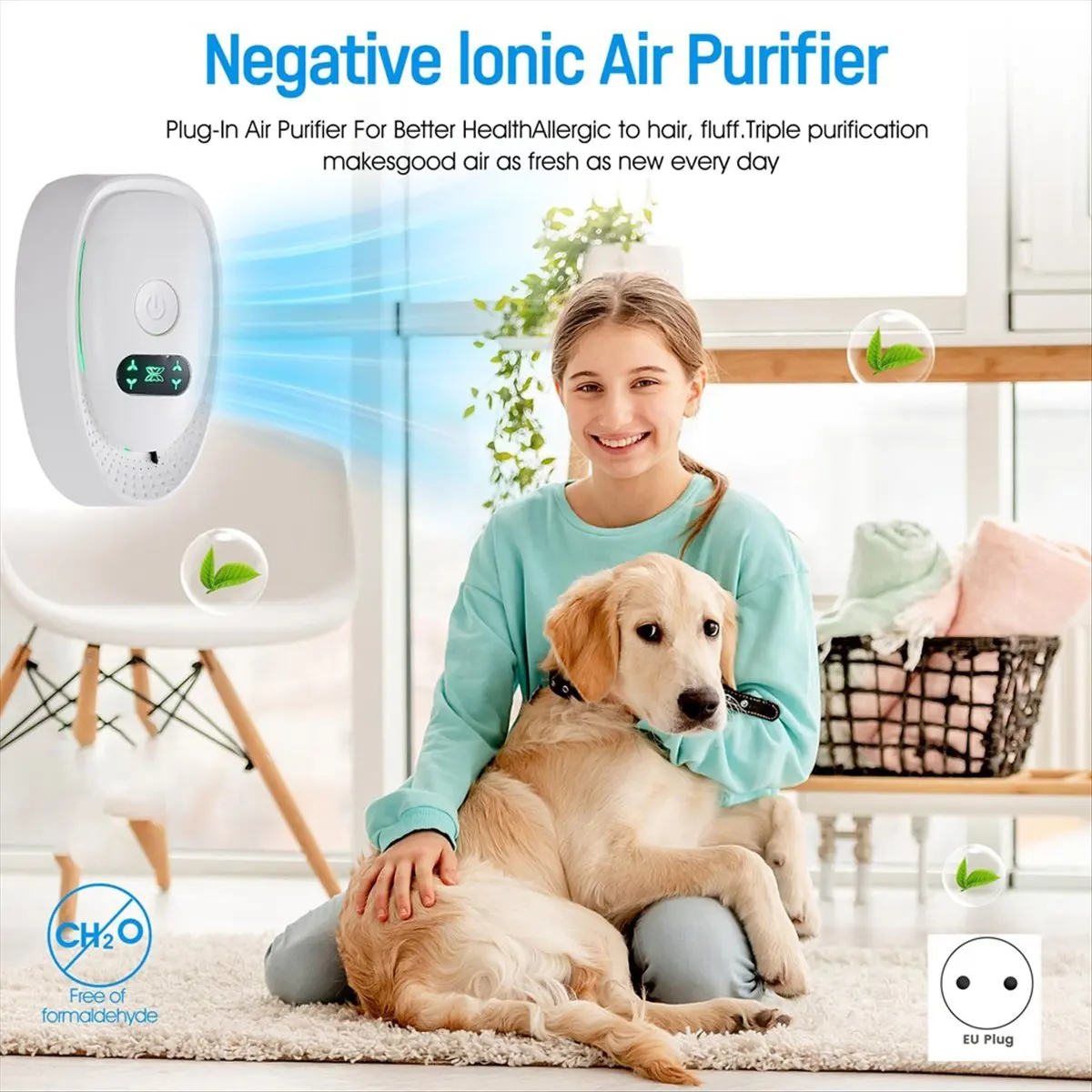 【Like】  Plug-in Air Purifier ,Negative Air Ionizer for Home,Air Freshener Odor Reducer for Home From Pets Kitchen Odor Eu Plug