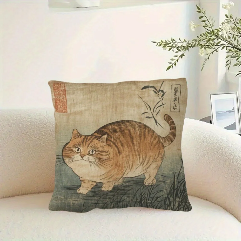 Cute Ginger Cat Portrait Throw Pillow Case for Sofa Couch Home Decor Pet Lover Gift Cushion Cover