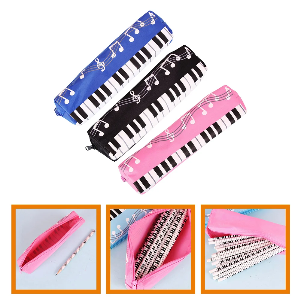 

3 Pcs Piano Pen Bag Pencil Storage Cute School Holder Small Portable Pouch Student Zipper Accessories Pupils