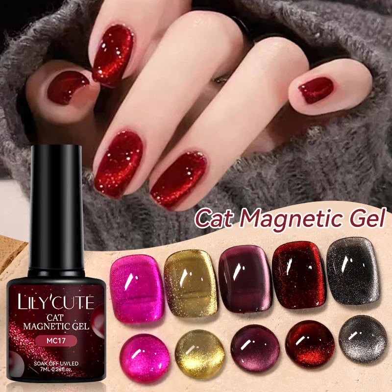 LILYCUTE 7ml chat rouge Gel magnétique vernis à ongles paillettes couverture complète vernis Semi Permanent UV/LED tremper les ongles Art