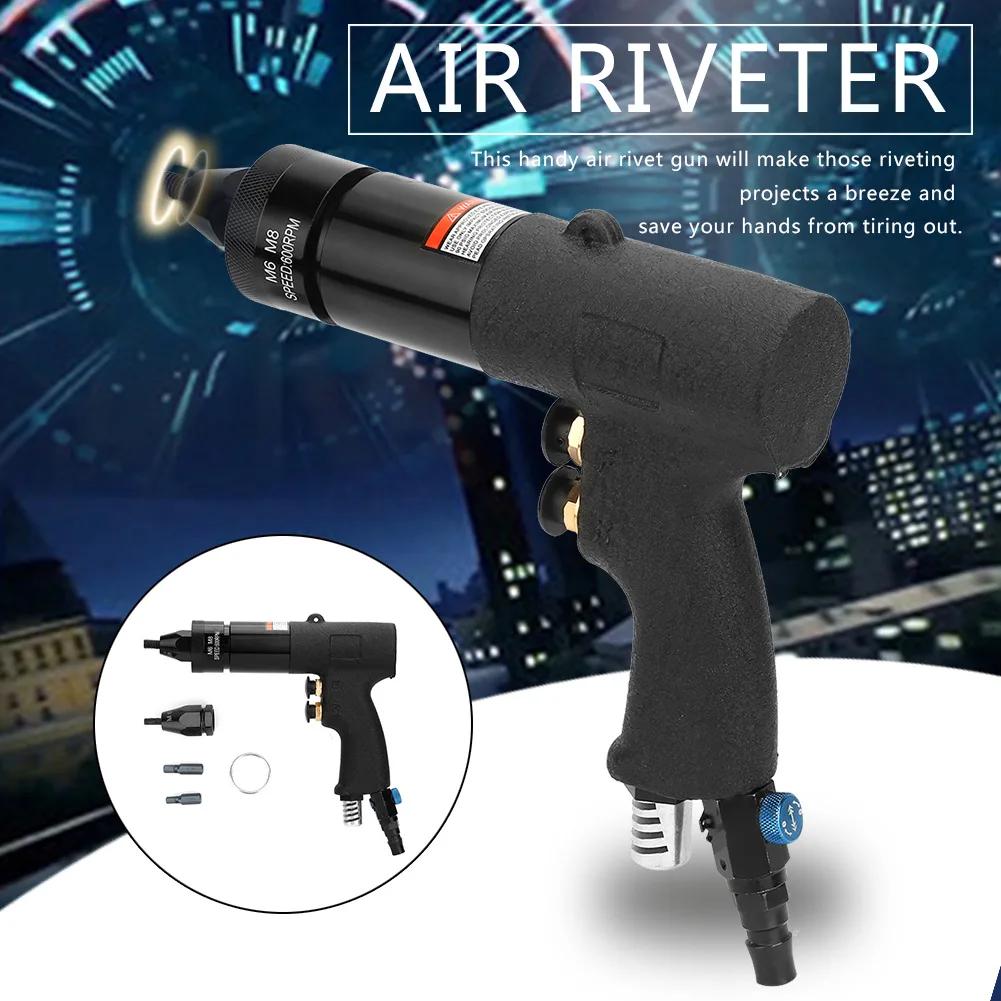 90PSI Pneumatic Riveting Gun Anti-slip Handle Self-locking 1/4 Inlet Port Pull Nut Riveting Gun Automatic Air Rivet Nut Guns