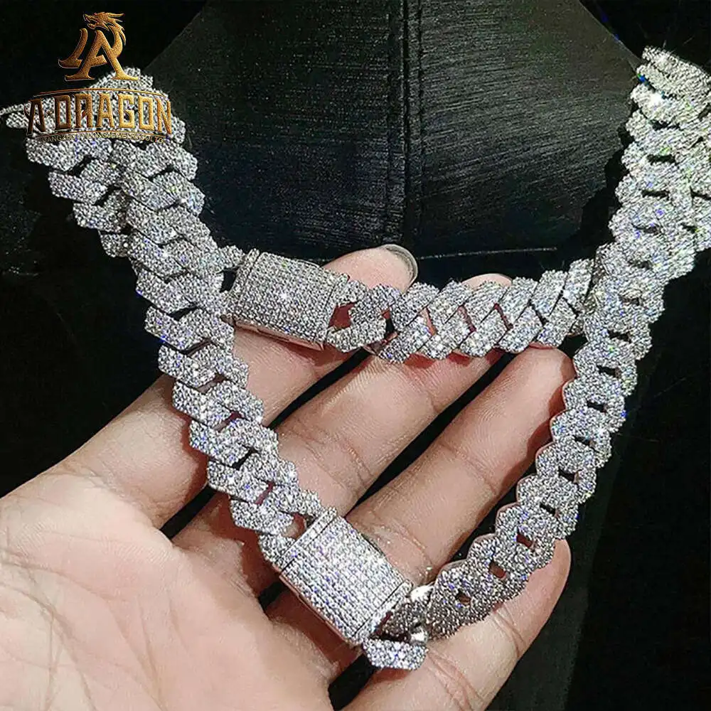 Hip Hop Style Vvs Moissanite Cuban Necklace Iced Out Round Brilliant Cut Diamond 925 Silver Hip Hop Bracelet Fine Jewelry