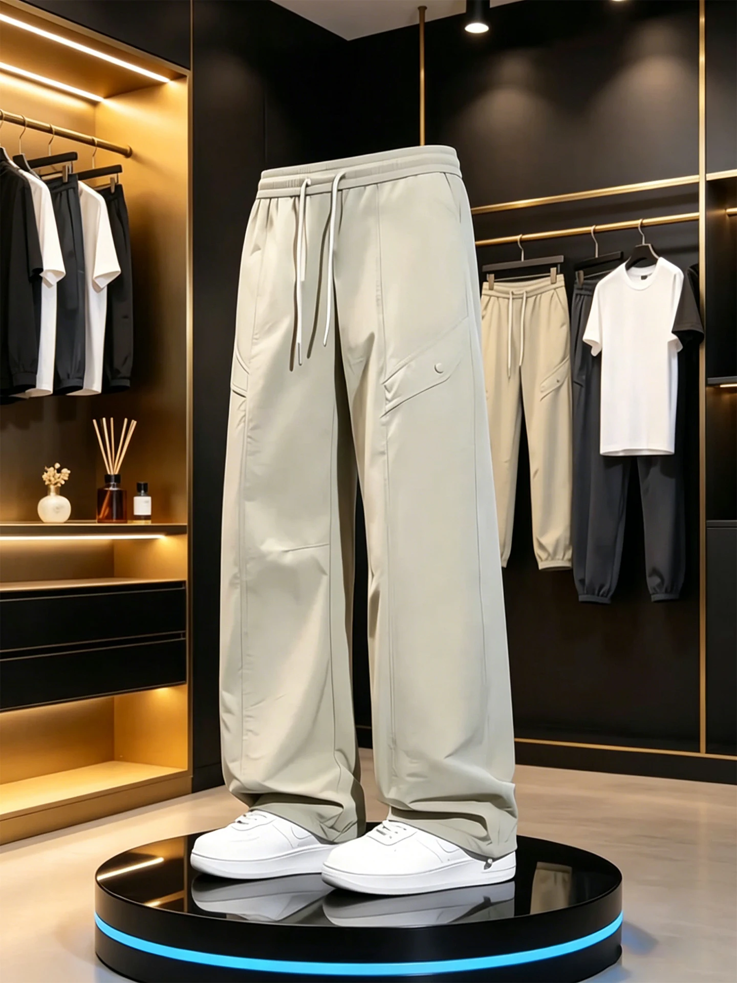 Khaki Quick Dry Work Trousers Men's Summer Thin Folded Ice Silk Sports Casual Pants Durable Straight Leg Pants for Youth
